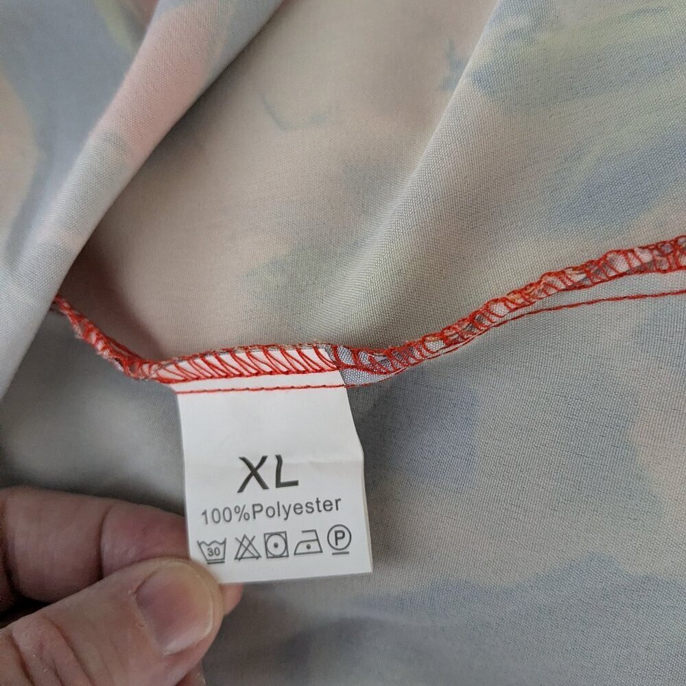 Orange/Green Tie-Dyed Satin Short Sleeve Straight Maxi Dress; Size XL - Picture 4 of 5